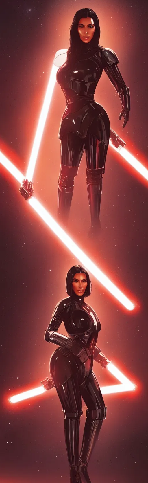 Image similar to kim kardashian : : young woman : : as hot star wars android woman by marvel trading card : : by greg rutkowski, wlop, instagram, unreal engine, ultra hd : :
