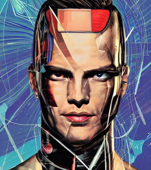 Prompt: portrait of a male android, by MARVEL comics and Sandra Chevrier