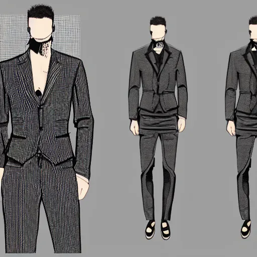 Prompt: design concept sketch and texture for a male fashion outfit inspired by intimacy, vulnerability, sensibility