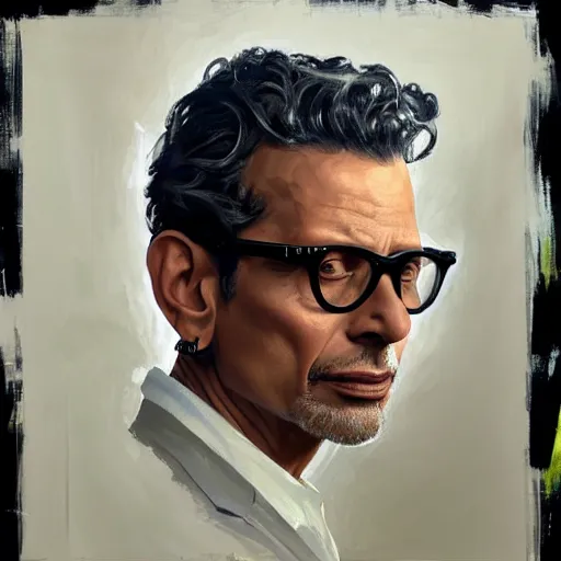 Image similar to greg manchess portrait painting of jeff goldblum as a wizard, medium shot, asymmetrical, profile picture, organic painting, sunny day, matte painting, bold shapes, hard edges, street art, trending on artstation, by huang guangjian and gil elvgren and sachin teng