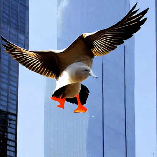 Prompt: a duck falling from a skyscraper