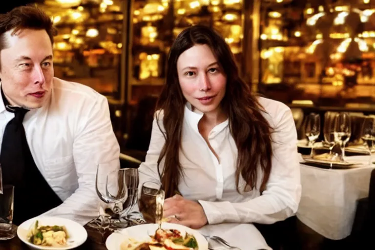 Image similar to elon musk on a date with his girlfriend at a romantic restaurant