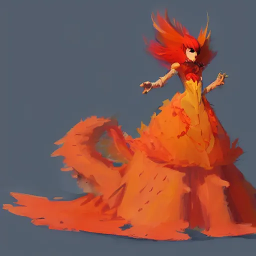 Image similar to A ball gown inspired by the Pokémon moltres, Greg rutkowski, tendencia en artstation.