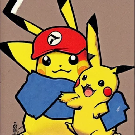 Image similar to pikachu drawn by norman rockwell