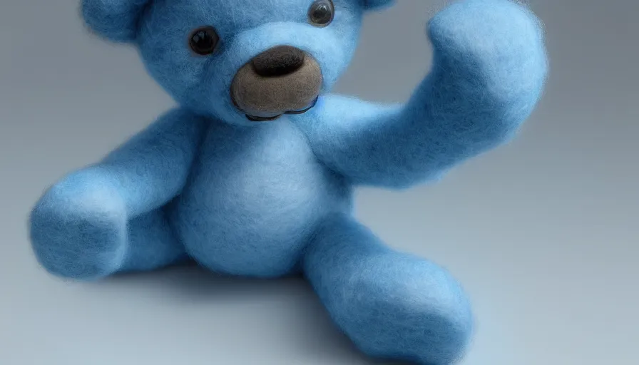 Prompt: blue teddy bear fluffy toy made of wool volumetric light, photo shoot, hyperdetailed, artstation, cgsociety, by denis villenueve 8 k