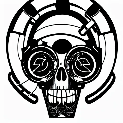 Image similar to svg vector sticker of a skull, rocking out, wearing headphones, huge speakers, dancing, rave, DJ, spinning records, digital art, amazing composition, rule-of-thirds, award-winning, trending on artstation, featured on deviantart