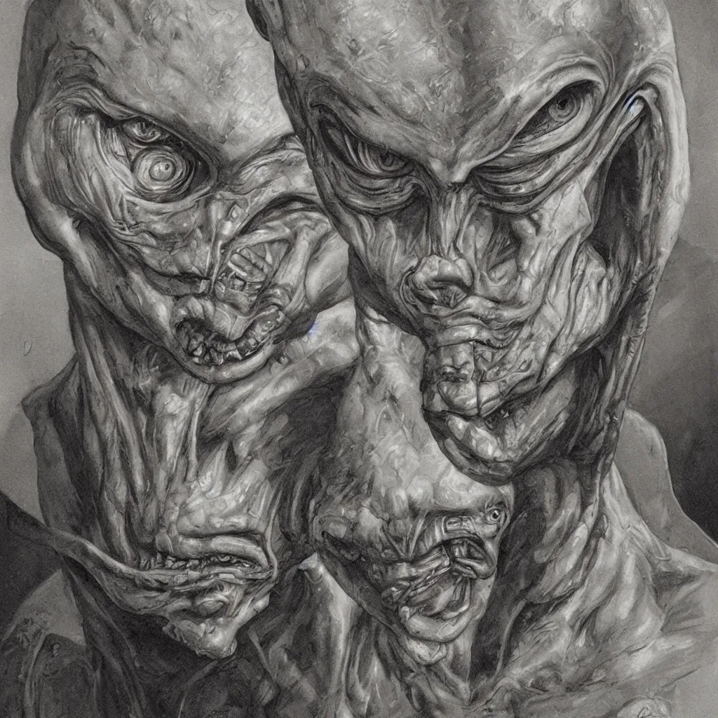 Prompt: portrait of an alien in the style james gurney