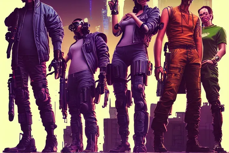 Image similar to cyberpunk heist crew. portrait by stonehouse and mœbius and will eisner and gil elvgren and pixar. character design. realistic proportions. dystopian. cyberpunk 2 0 7 7, apex, blade runner 2 0 4 9 concept art. cel shading. attractive face. thick lines. hi def 4 k. the team. detailed characters.