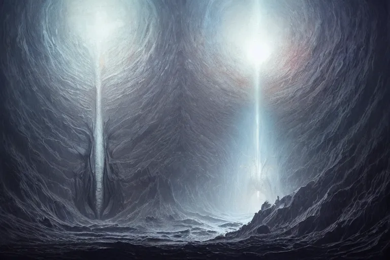 Prompt: primordial waters, maelstrom, gehenna, chaos, the world without form and void, darkness shone on the face of the deep, amazing concept painting by Jessica Rossier and HR giger and Beksinski