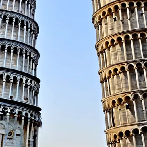 Prompt: the tower of pisa next to the big ben clock