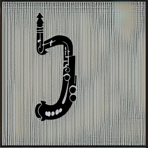 Image similar to A piece of grid paper cut out in the shape of a saxophone