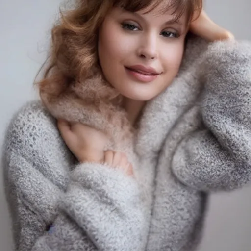 Image similar to beautiful woman in a fuzzy sweater