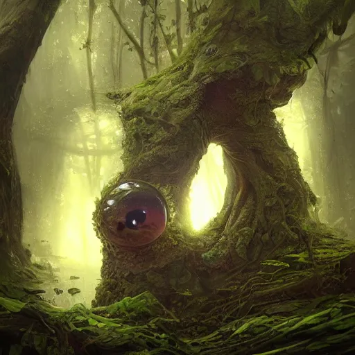 Image similar to living tree, tree has legs and eyes, in the shape of a frog, swamp, greg rutkowski, trending on art station, highly detailed, magic the gathering, matte painting