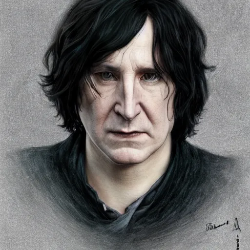 Prompt: a stunning matte portrait of a severus snape as harry potter, intricate, elegant, highly detailed, digital painting, artstation, sharp focus, illustration, art by rebecca guay and arthur rackham and alphonse mucha and john william waterhouse, pixv