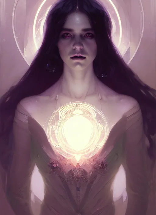 Image similar to symmetry!! portrait of a beautiful necromancer princess, sci - fi, glowing lights!! intricate, elegant, highly detailed, digital painting, artstation, concept art, smooth, sharp focus, illustration, ethereal, ominous, misty, by ruan jia and jeremy mann and alphonse mucha, 8 k