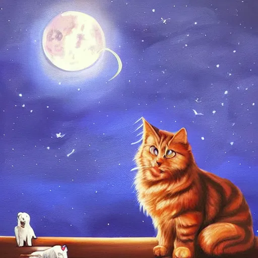 Prompt: A painting of a dog and a cat staring up at the night sky from https://www.artstation.com/smartist