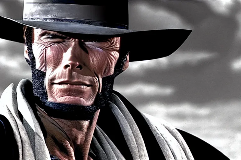 Image similar to clint eastwood as superman in the good the bad and the ugly