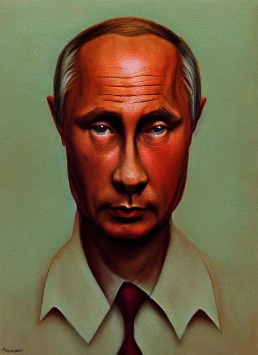 Image similar to Painting in a style of Beksinski featuring Vladimir Putin