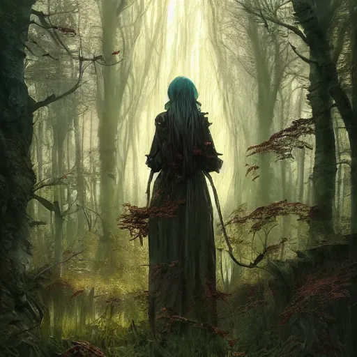 Prompt: highly detailed creepy forest mother mage, stephen bliss, unreal engine, fantasy art by greg rutkowski, loish, rhads, ferdinand knab, makoto shinkai and lois van baarle, ilya kuvshinov, rossdraws, tom bagshaw, global illumination, radiant light, detailed and intricate environment