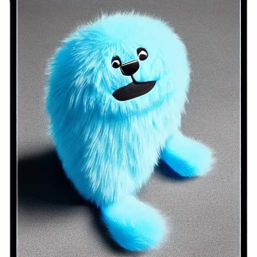 Image similar to nike fluffy monster made of very fluffy blue faux fur placed on reflective surface, nike logo, professional advertising, overhead lighting, heavy detail, realistic by nate vanhook, mark miner