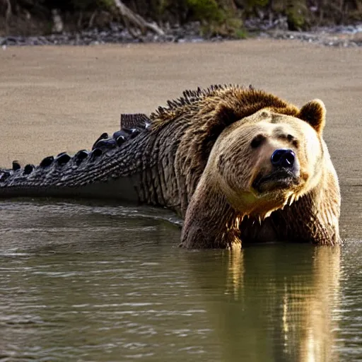 Image similar to half crocodile, half grizzly bear