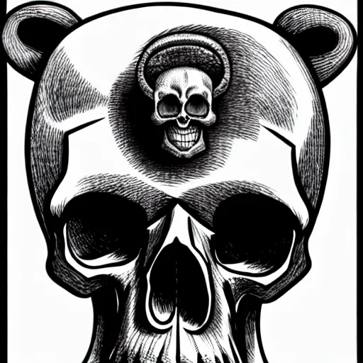 Image similar to skull with bear head on top
