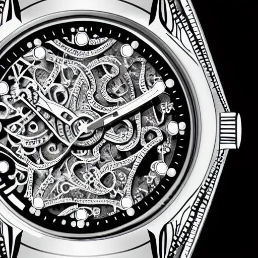 Image similar to silver intricate watch face, digital art