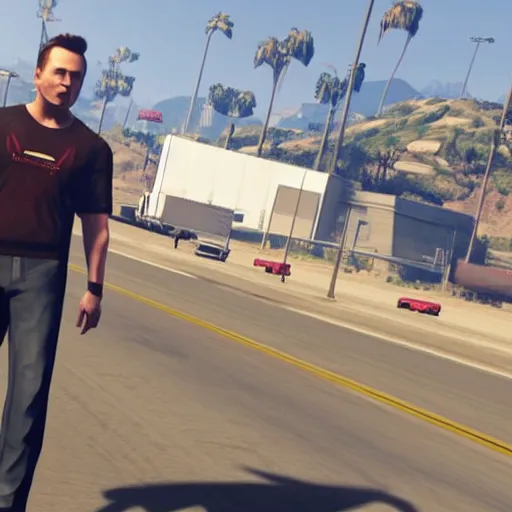 Prompt: Elon Musk in GTA V gameplay screenshot