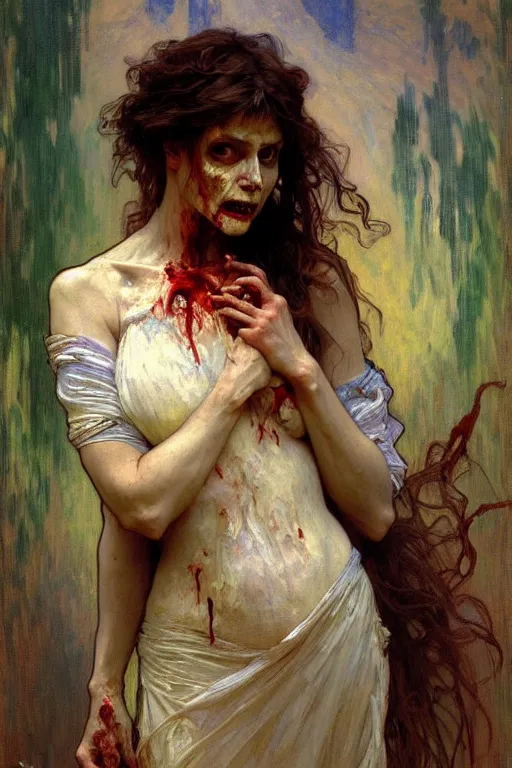 Prompt: zombie mummy, painting by daniel gerhartz, alphonse mucha, bouguereau, monet, detailed art, artstation