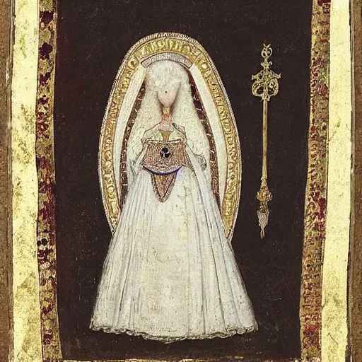 Prompt: portrait of a white poodle as an italian duchess, italo - byzantine era 9 0 0 ce