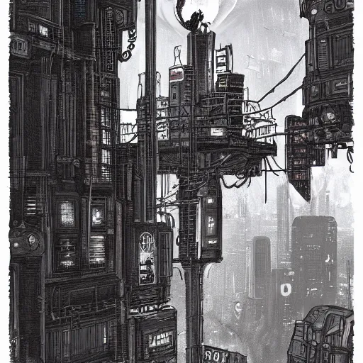 Prompt: Edgar Allan Poe in cyberpunk city at night, concept art