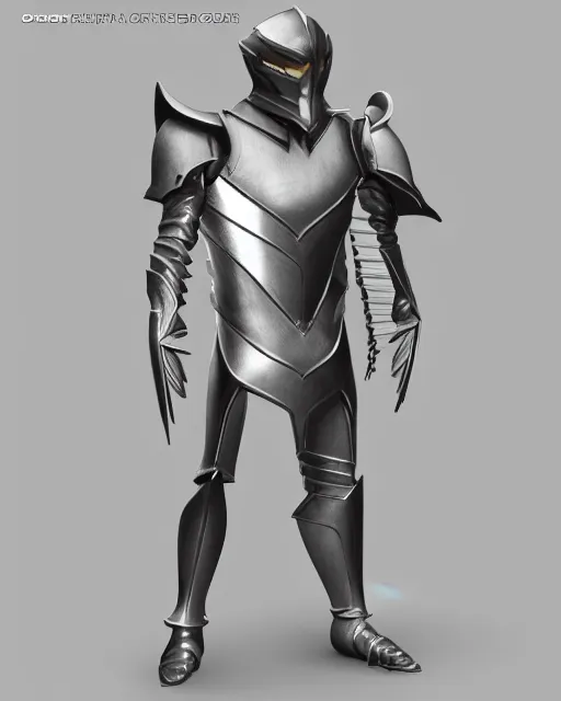 Image similar to fantasy armor, clean, shiny silver armor with gold trim, trending on artstation, flat shading, extremely smooth, orthographic front view, professional