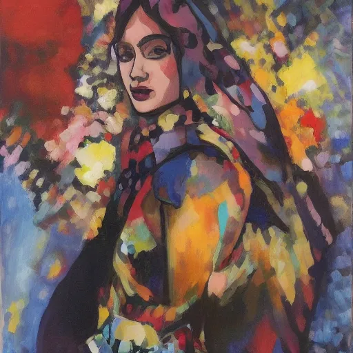 Image similar to salma hayek portrait, style by kandinsky, art deco, portrait