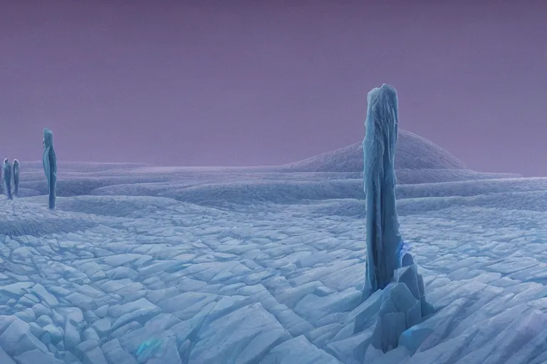 Prompt: a hd render of a surreal frozen landscape, by beeple and zdzisław beksinski