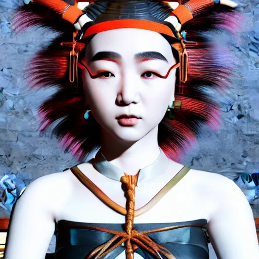 Image similar to ancient japanese inspired avant-garde art, deco fashion, highly detailed, photorealistic portrait, bright studio setting, studio lighting, crisp quality and light reflections, unreal engine 5 quality render