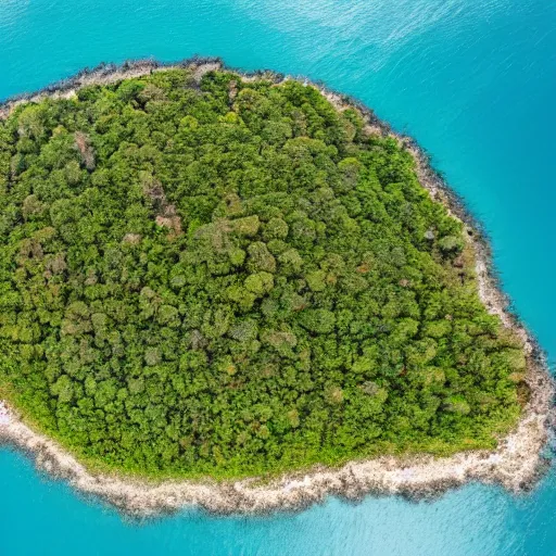 Image similar to landscape photograph of a forested island surrounded by ocean.