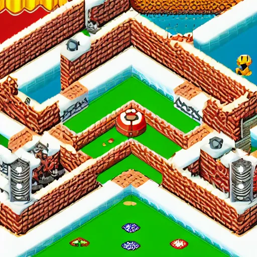 Prompt: an isometric view of the first level in super mario brothers