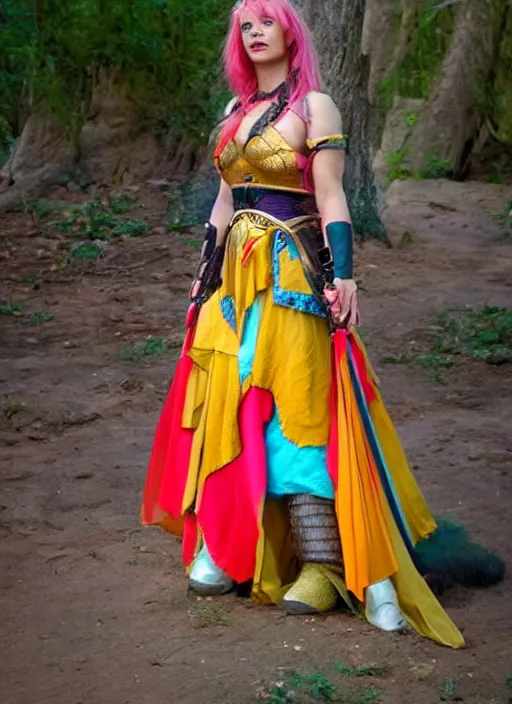 Image similar to a warrior princess in colorful clothing