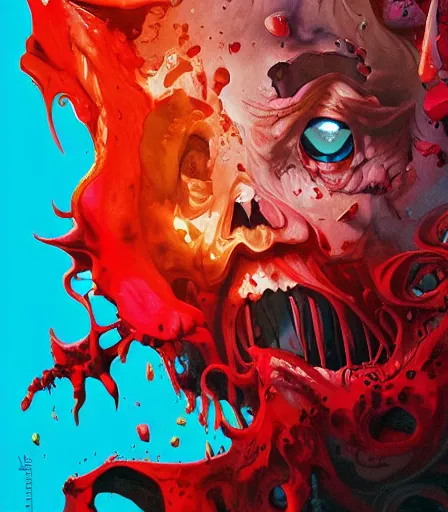 Image similar to Tim Burtons style Demon Slayer by Alex Pardee and Nekro and Petros Afshar, and James McDermott,unstirred paint, vivid color, cgsociety 4K