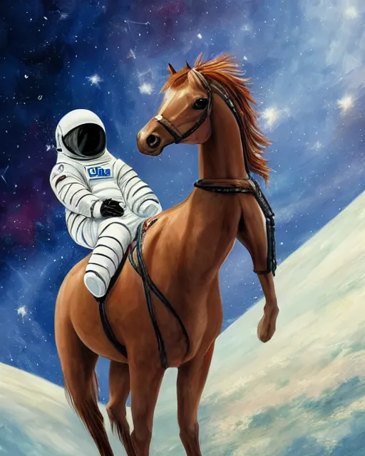 Image similar to sitting horse sitting on top of astronaut, artstation