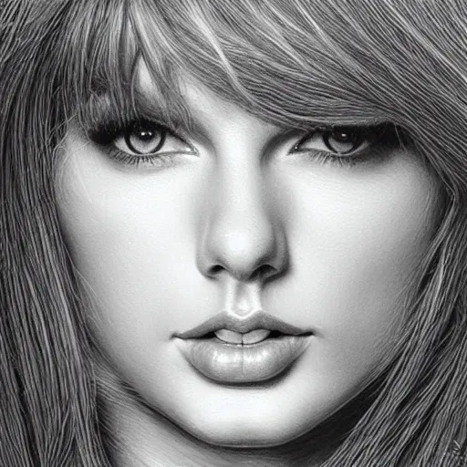 Image similar to pencil art, detailed portrait of taylor swift, intricate, hyper detailed, realistic, oil painting, by yoshitaka amano, cinematic lighting