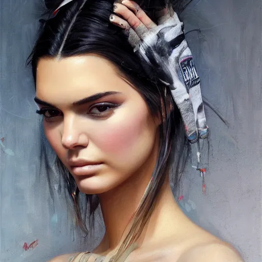 Image similar to fashion model kendall jenner by Sandra Chevrier by Richard Schmid by Jeremy Lipking by moebius by atey ghailan