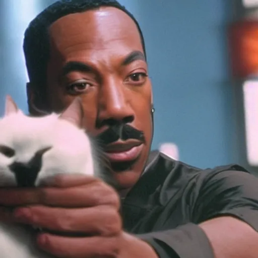 Image similar to a still of the cat shootout from the buddy cop movie beverly hills cat 2, with eddie murphy