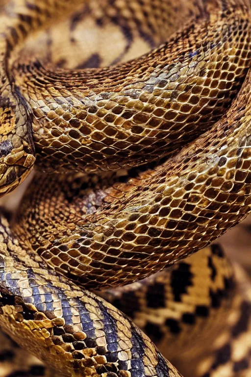 Prompt: a macro photo of a snake, dynamic pose, close - up, intricate details, intricately detailed scales, intricate textures, warm lighting, vivid colors, smoke and mist, realistic octane render, hyper realistic render, volumetric shading, depth of field, raytracing, 8 k,