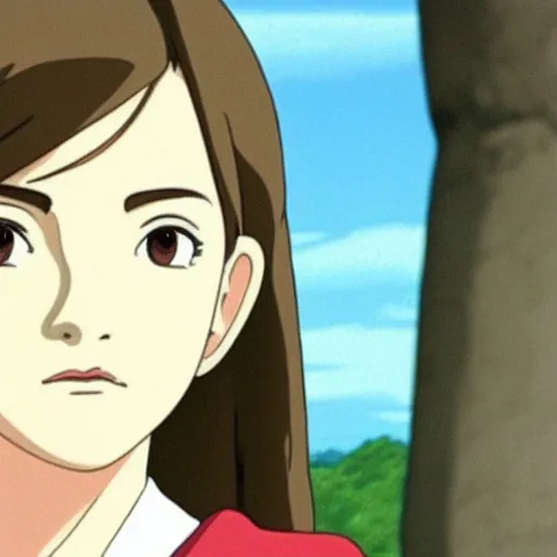 Image similar to Film still of Emma Watson, from Spirited Away (Studio Ghibli anime from 2001)