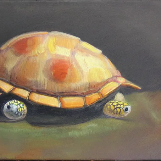 Prompt: eggs on turtle, oil painting,