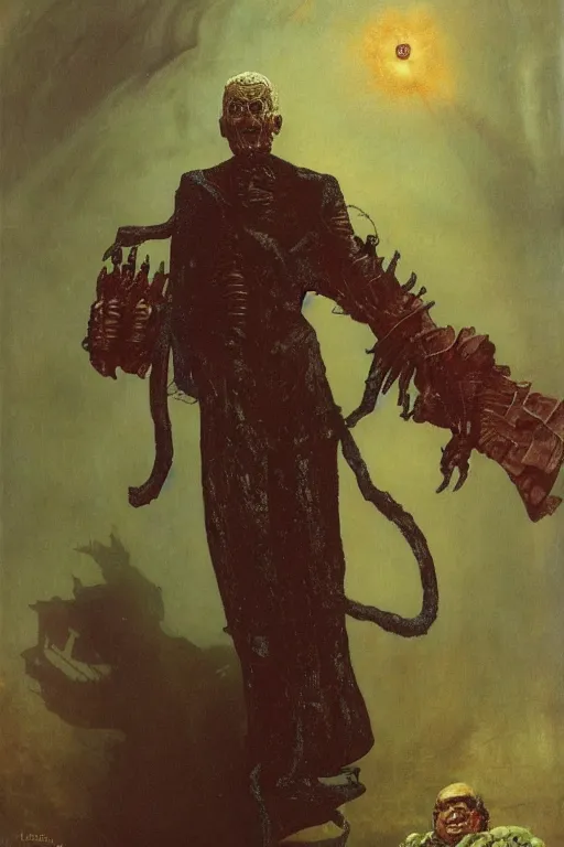 Prompt: full length portrait of dr who enemy eldred, painted by lawrence alma tadema, zdzislaw beksinski, norman rockwell, jack kirby, tom lovell, alex malveda, greg staples, hand of fear, bbc, tv