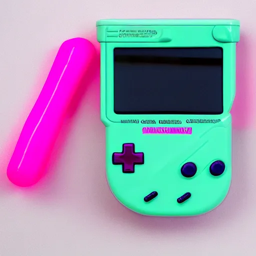 Image similar to a nintendo gameboy color made of pink bubblegum