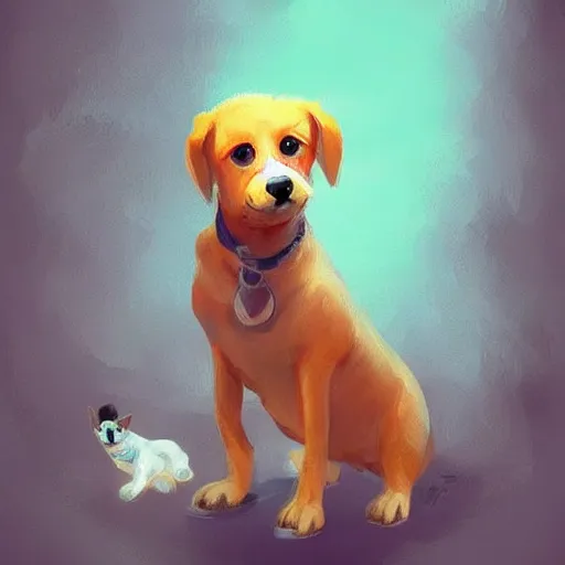 Image similar to !dream A dog who was abandoned but is happy+happy+gloomy+concept art+artstation+by rossdraws+ depicted as a beautiful Instagram profile picture