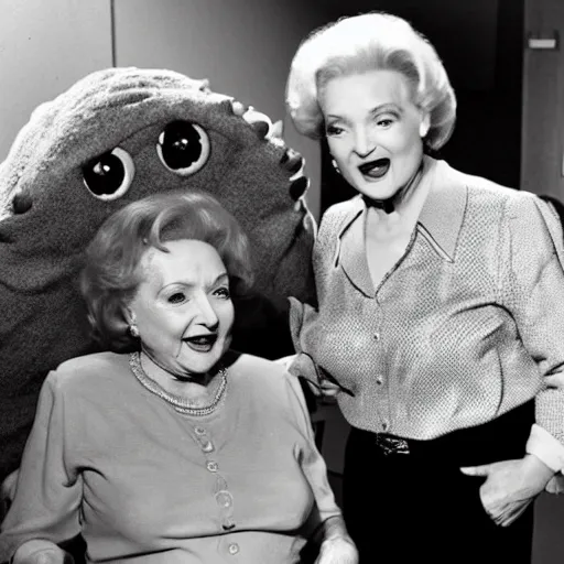 Image similar to Betty White hanging out with Frankenstein's monster